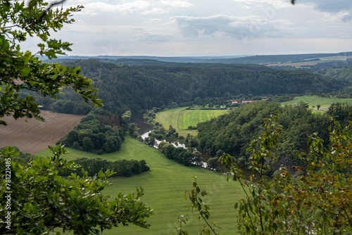 Aerial scenic view of the Berounka river in the greenery of Havlova Skala Observation photo