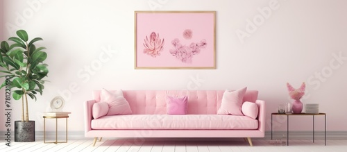 Pink sofa living room decor