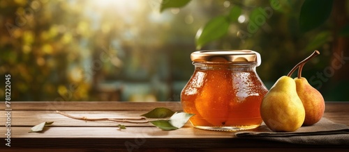 Glass jar of pear preserves...