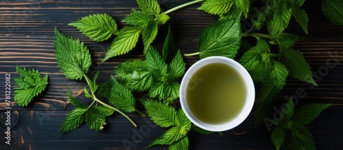 Green tea garnished with fr...