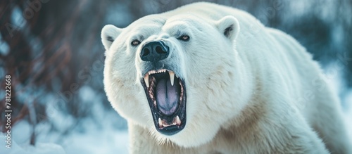 Polar bear growling fiercel...