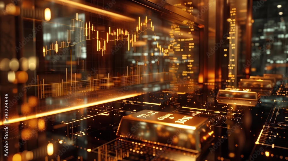 Gold Bar, Bull Market Analysis, A Traders Desk Filled with Charts and Graphs