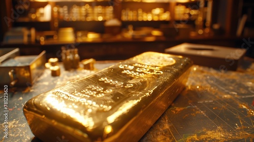 Gold Bar, Bull Market Analysis, A Traders Desk Filled with Charts and Graphs
