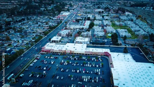 Aerial shot of buildings and the traffic on the street of Santa Clarita in Los Angeles, California photo