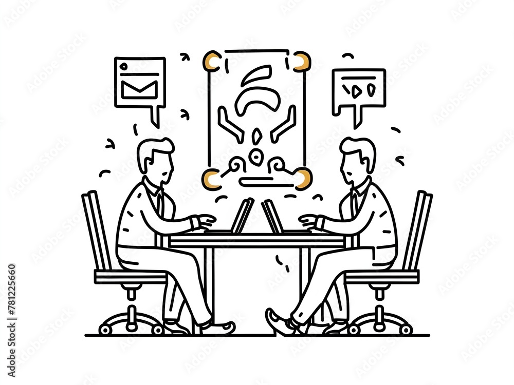 Illustration of people working in office line art Illustration of people working in office line art