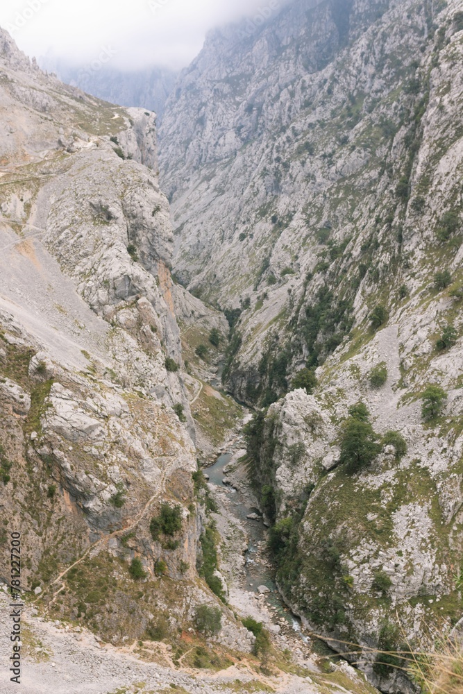 Obraz premium Breathtaking view of the rocky mountains in Ruta del Cares, Asturias, Spain