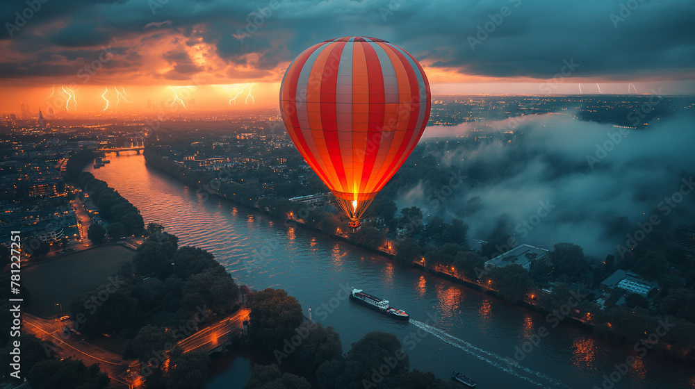 Obraz premium Hot air balloon in flight over London.