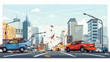 Illustration of a car accident at the road near the