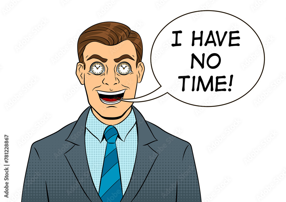 Businessman with clock in eyes pop art PNG Businessman with clock in eyes pop art PNG