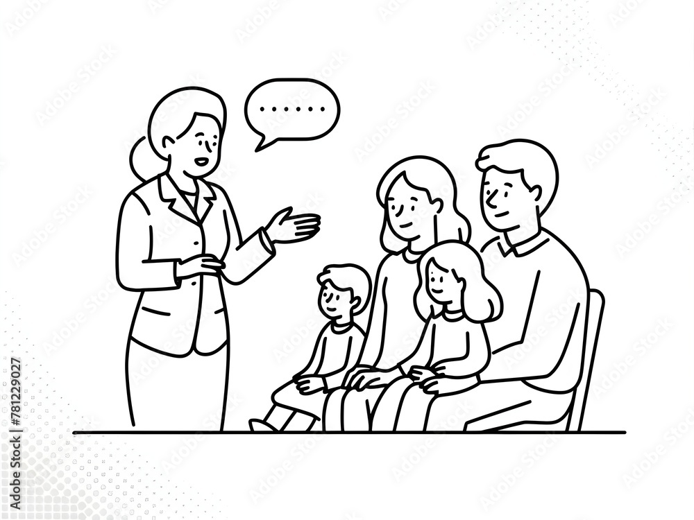 illustration of parents with children meeting School teacher