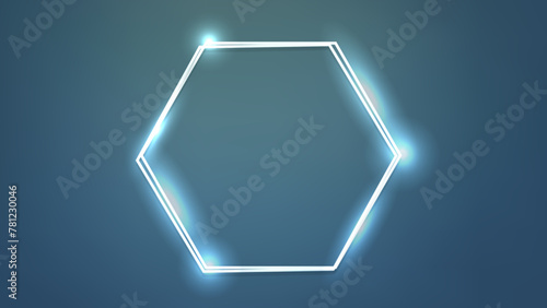 Neon double hexagon frame with shining effects 