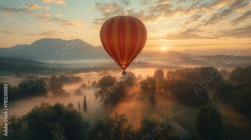 Hot air balloon in flight over Italy.