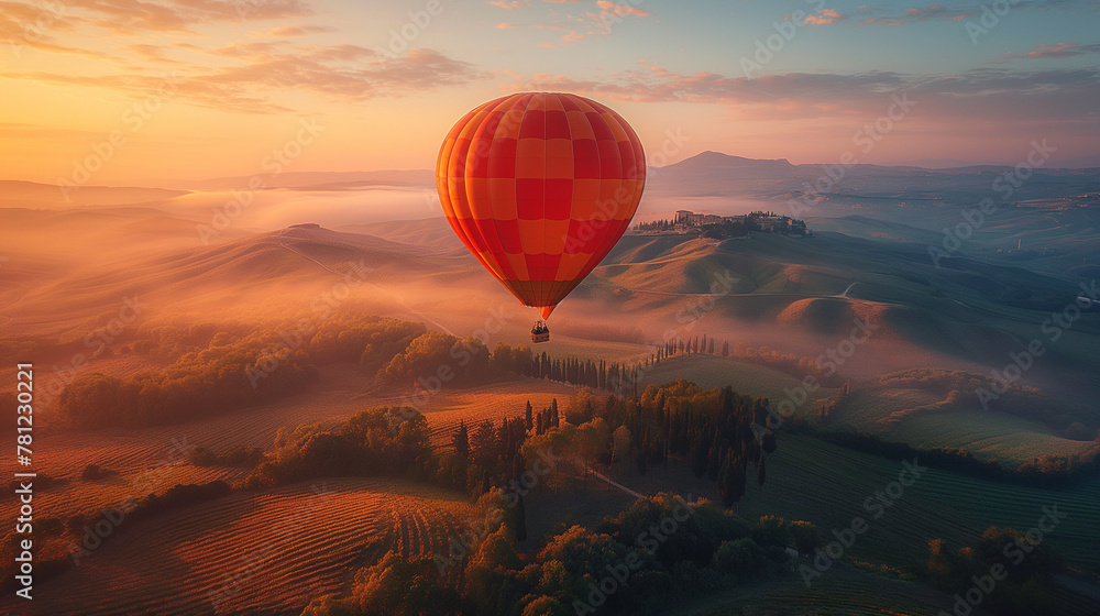 Hot air balloon in flight over Italy.