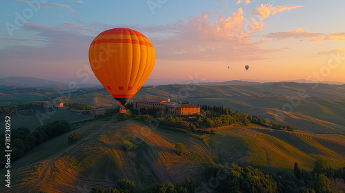 Hot air balloon in flight over Italy.