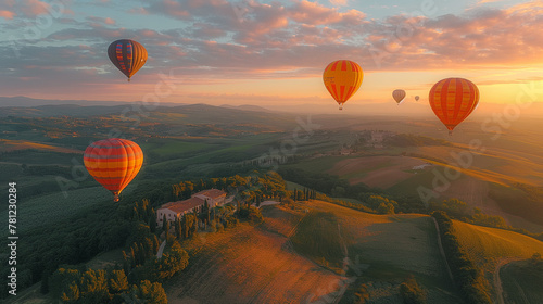 Hot air balloon in flight over Italy.