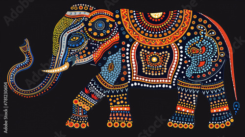 Stylized indian pattern in elephant silhouette. Decorative ornament. AI.
