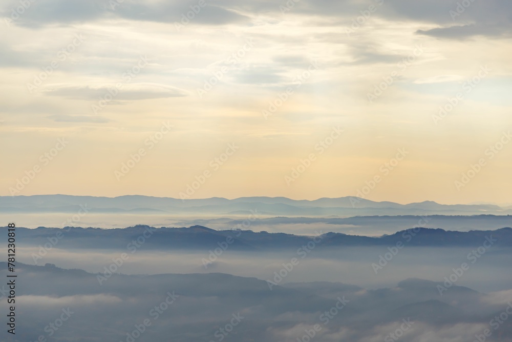 Aerial view of mountains at sunset