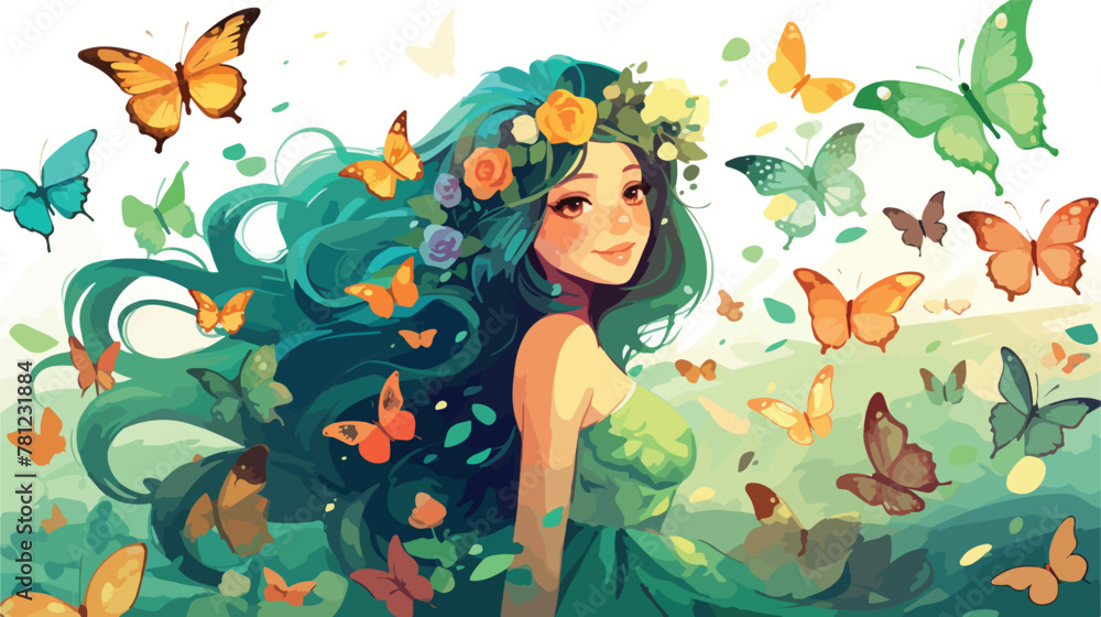 Illustration of a fairy with colorful butterflies 2