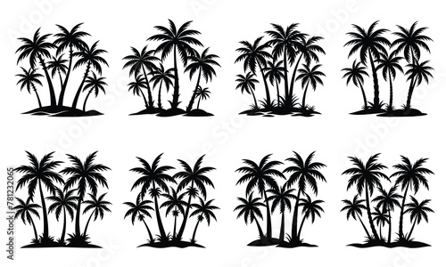 Coconut tree island and Palm tree island silhouette vector 