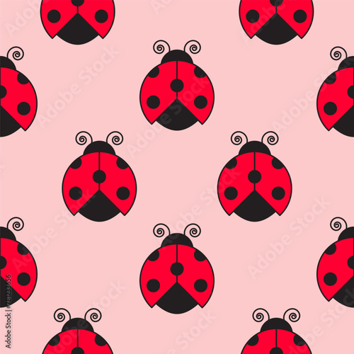 Seamless pattern. Red ladybug. Vector illustration