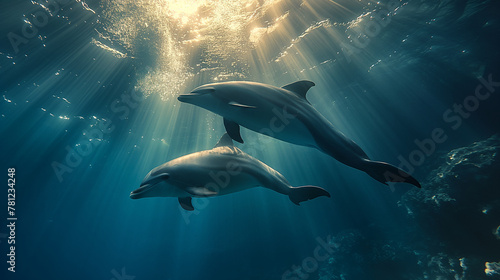 Aquatic Serenity: As they glide through the water, a sense of serenity envelops the swimmer, their mind and body attuned to the rhythmic pulse of the ocean. In the dolphin's presen © Наталья Евтехова