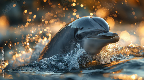 Aquatic Serenity: As they glide through the water, a sense of serenity envelops the swimmer, their mind and body attuned to the rhythmic pulse of the ocean. In the dolphin's presen photo