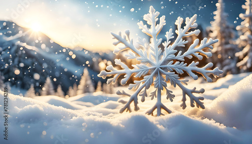 Winter glitzernde Schneeflocke aus Kristall auf Eis und Schnee, zur gefrorenen Jahreszeit Weihnachten, winterlich weihnachtliche Vorlage in weiß, Hintergründe für Feiertage Grußkarten Grüße  © www.barfuss-junge.de