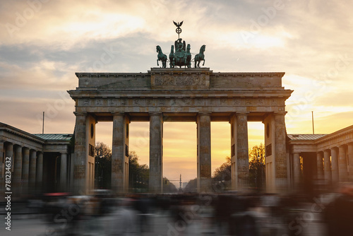 Brandenburg Gate in Berlin at sunset.