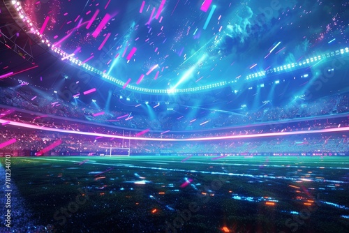Stadium lit with neon lights