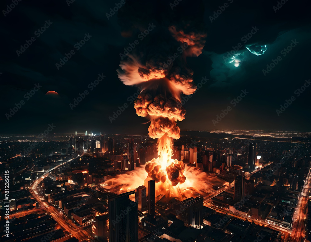 Nuclear explosion in the city. Generative AI.