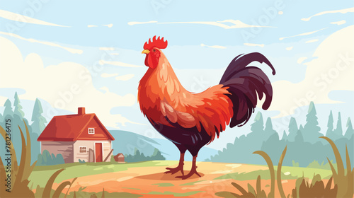 Illustration of a hen at the farm 2d flat cartoon v