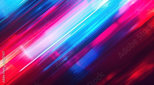 Neon light blurred fluorescent lines in red and blue background photo