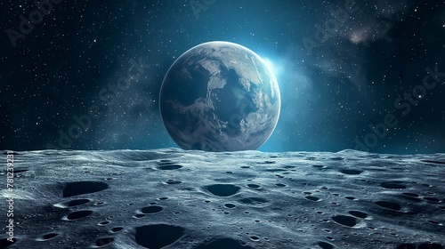 View of planet earth from the surface of the moon © Crazy Dark Queen