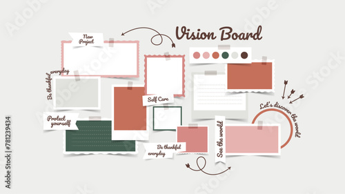 Vector photo collage template moodboard pictures grids vector illustration, vision board	