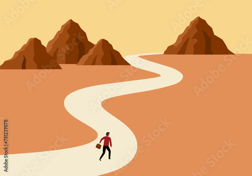 Life path concept. Business way, plan or strategy. New opportunities and self development, life changing decision. New road to destination vector illustration.