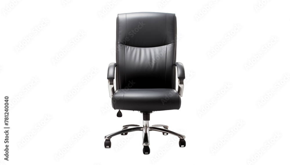 Fototapeta premium Black leather office chair on white background Comfortable and stylish executive chair with adjustable height and tilt