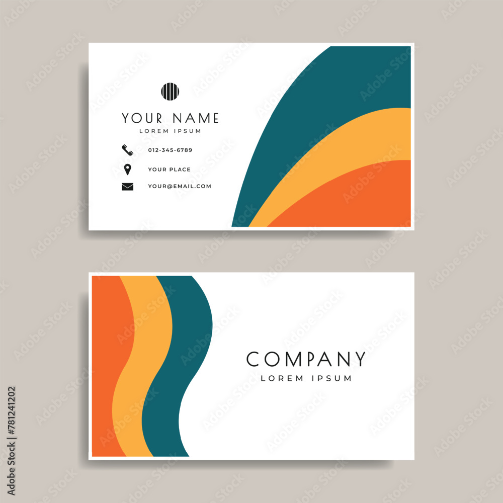 Retro fluid shapes business card template. Abstract flat color design. Creative and fun vibe. For personal information and business purposes.