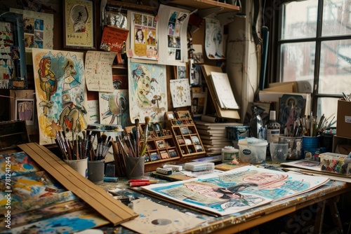 Art Studio Rich in Supplies and Ongoing Projects