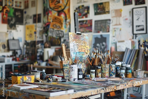 Inspiring Artist Workspace Overflowing with Art Tools