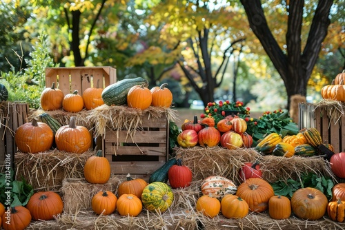 Rural Autumn Harvest Scene with a Variety of Pumpkins