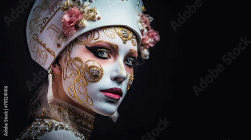 Woman in Carnival Mask. Generative AI, non-existent person.	
