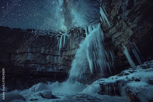 Frigid Waterfall and Celestial Wonder