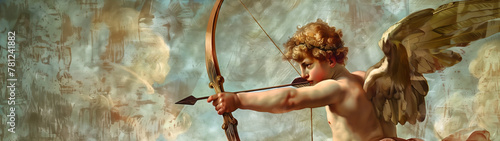 Watercolour oil painting of Cupid the Roman god of love who's Greek equivalent is Eros, for use as a Valentine Day's card or flyer, stock illustration image photo