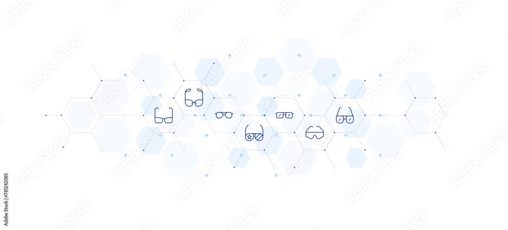 Sunglasses banner vector illustration. Style of icon between. Containing glasses, eyeglasses, sun, sunglasses