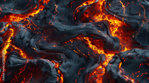 Molten lava volcanic rock texture background with magma and fire