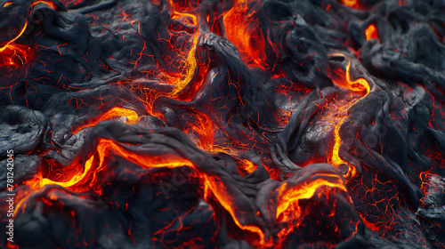 Molten lava volcanic rock texture background with magma and fire photo