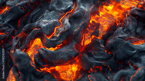 Molten lava volcanic rock texture background with magma and fire