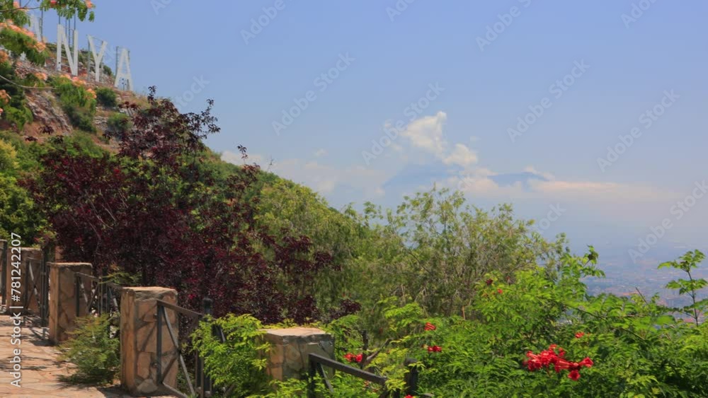 Top view of Turkish cities, view from the mountain to the beach, sea and city