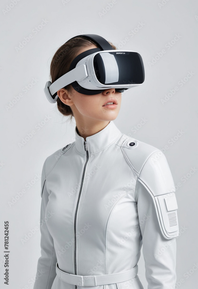 a Futuristic VR, minimalism, white studio setting in editorial photography, hyper realistic