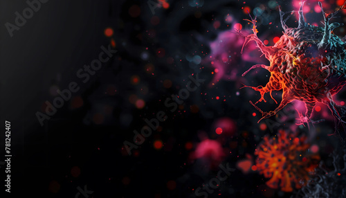 Colored viruses in the human body on a black background photo